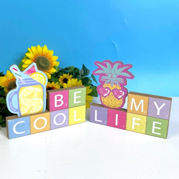 BE COOL & MY LIFE Spring Summer Whimsical Tabletop Freestanding Signs Home Decor - Picture 1 of 8